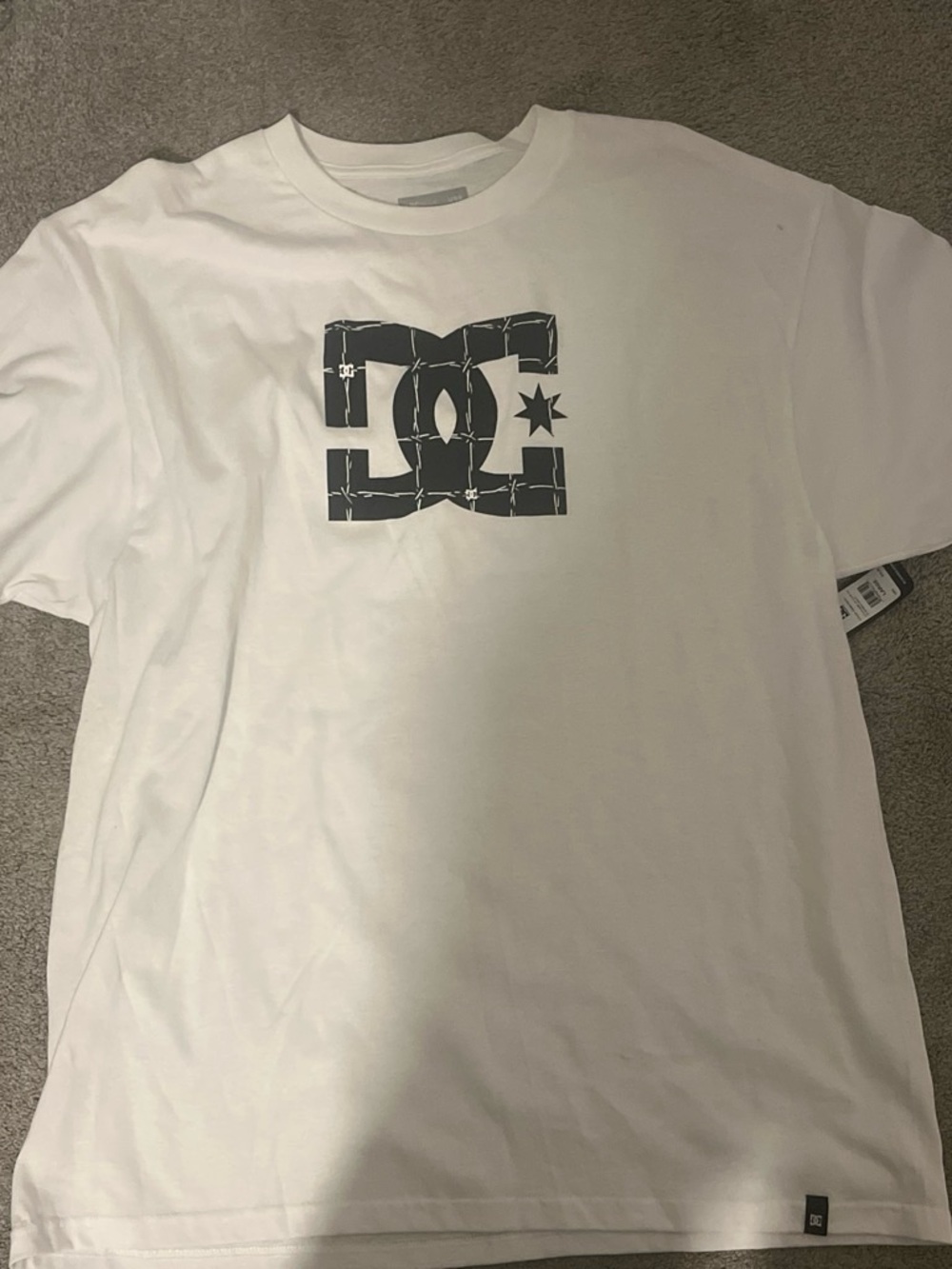 DC White Short Sleeve Tee with Black Logo